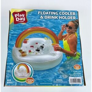 Play Day Floating Cooler & Drink Holder Inflatable Pool Float 2 ft 8‎ Inch New